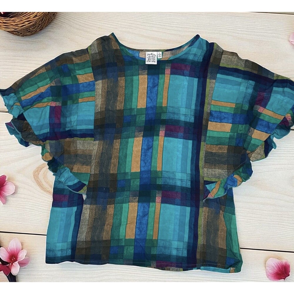 Parsley & Sage Womens Boho Top Size L Multicolor Plaid